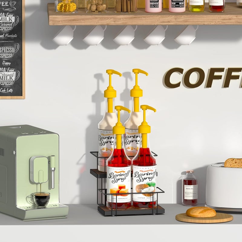 Alyoen Coffee Syrup Rack Organizer, 4 Bottles Syrup Holder Stand for Coffee Bar, Small Coffee Bar Organizer Shelf, Coffee Station Organizer for Countertop Wine, Liquor - Image 5
